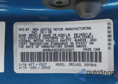 2009 Toyota Corolla S z USA, uszkodzony, nr VIN 1NXBU40E29Z010207